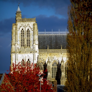 Clocher de cathédrale, arbres et ciel menaçant - Belgique  - collection de photos clin d'oeil, catégorie rues